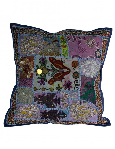 blau-indisch-bestickter Kissenbezug