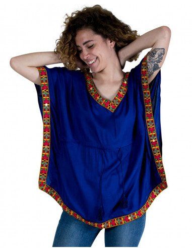 t-shirt-poncho-été-femme-hippie-bleu